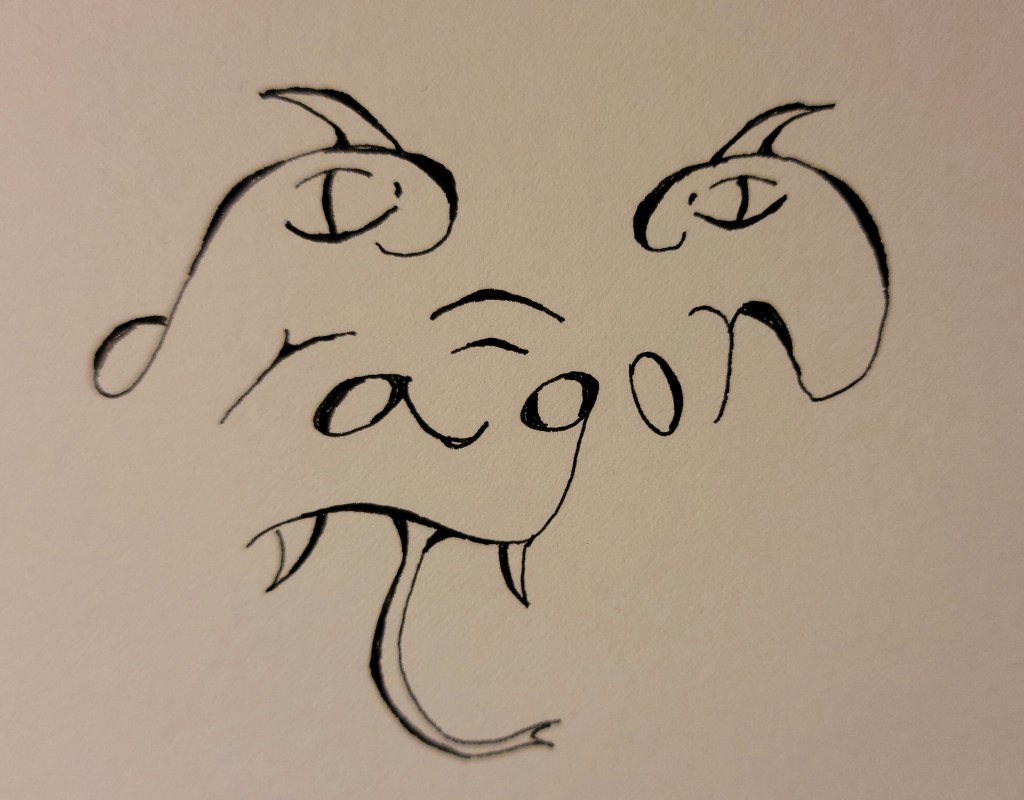 A calligraphic depiction of a dragon using the letters of the word "dragon"

Copyright Ephraim Das Janssen 2023